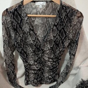 Ten Sixty Sherman Black and Gray Snakeskin V-Neck Blouse